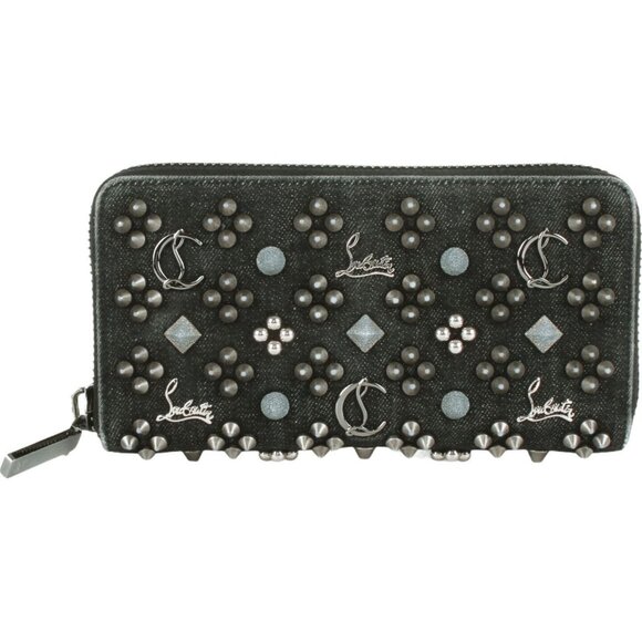 Authentic Louboutin Panettone mens zip around denim wallet
